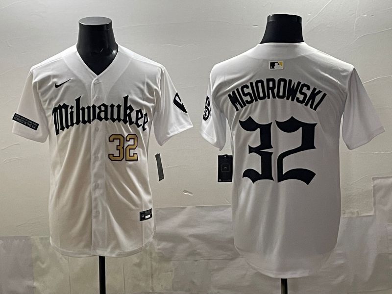 Men 2025 Milwaukee Brewers #32 Misiorowski White Five generations Joint Name Nike MLB Jersey style 06